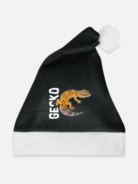 Wissbegieriger Gecko Terrarium - Weihnachtsmütze - Schwarz/Weiß - Vorne