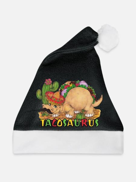 TacoSaurus Dinosaurier als Taco mit Hut und Bart - Weihnachtsmütze - Schwarz/Weiß - Vorne