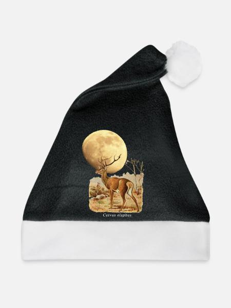 Hirsch und Mond: Cervus Elaphus - Weihnachtsmütze - Schwarz/Weiß