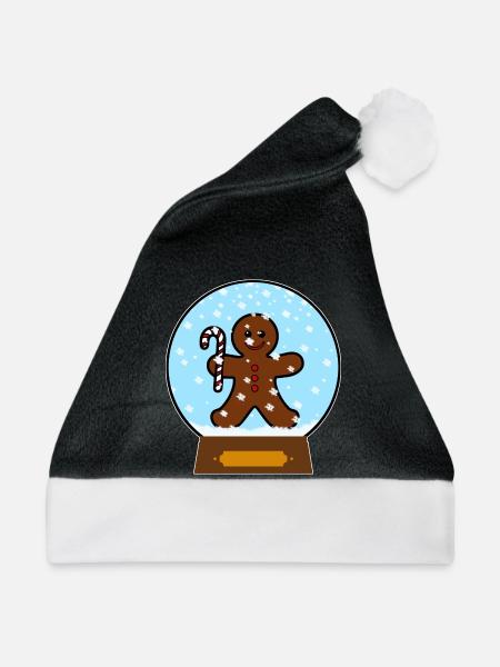 Lebkuchenmann Schneekugel Design - Weihnachtsmütze - Schwarz/Weiß