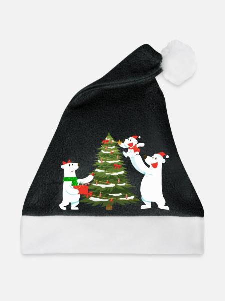 Eis-Weihnachtsbaumbären - Weihnachtsmütze - Schwarz/Weiß