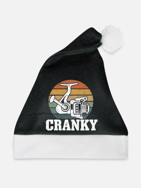 Angeln Retro Fischer Spruch Angelrolle Motiv Deko - Weihnachtsmütze - Schwarz/Weiß - Vorne
