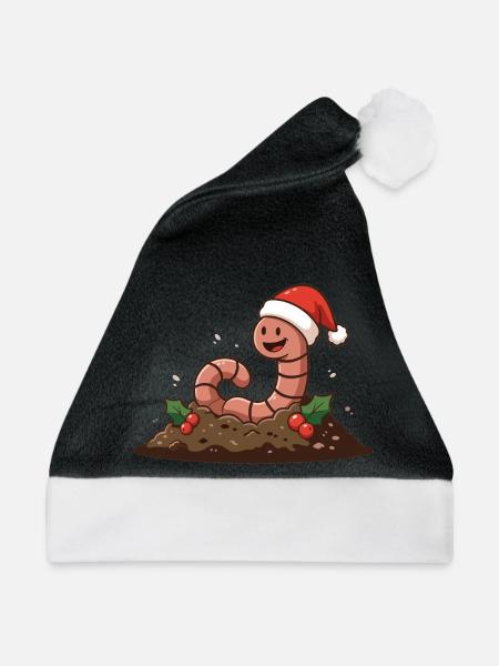 Regenwurm im Weihnachtshut – Weihnachtsthema - Weihnachtsmütze - Schwarz/Weiß