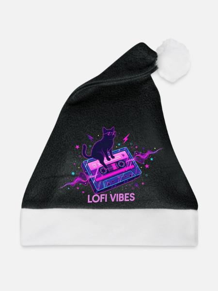 Lofi Vibes Cool Cat Kassette - Weihnachtsmütze - Schwarz/Weiß