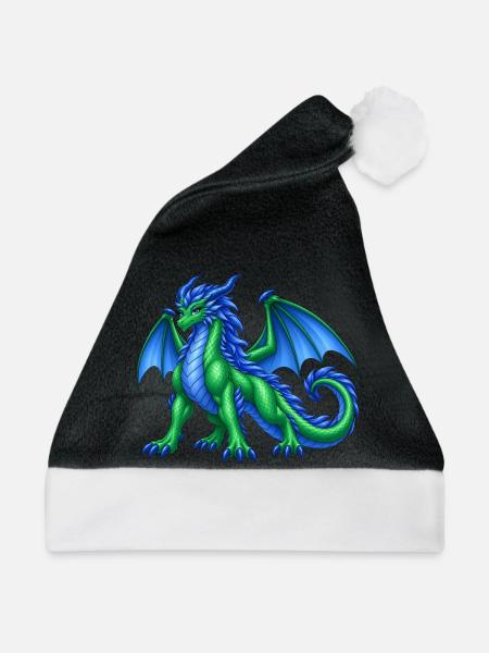 Majestätische Drachenmutter – Blau Grüner Drache - Weihnachtsmütze - Schwarz/Weiß