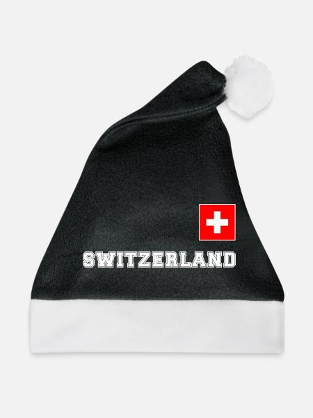 SCHWITZERLAND SCHWEIZ Trikot Look mit Fahne Flagge - Weihnachtsmütze - Schwarz/Weiß - Vorne