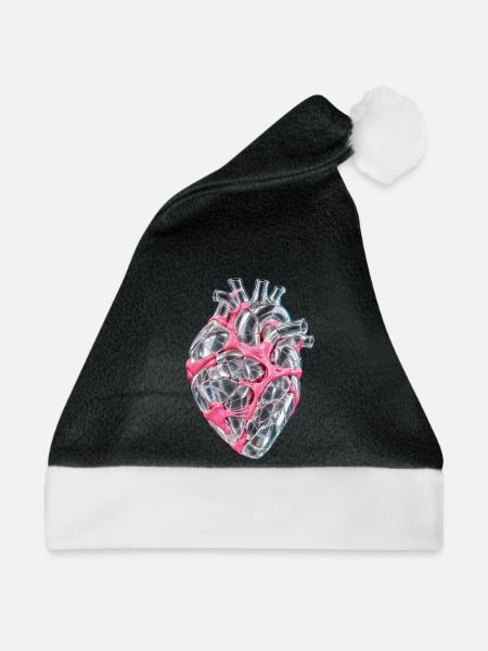 Zerbrochenes Glasherz mit rosa Kaugummi repariert - Weihnachtsmütze - Schwarz/Weiß