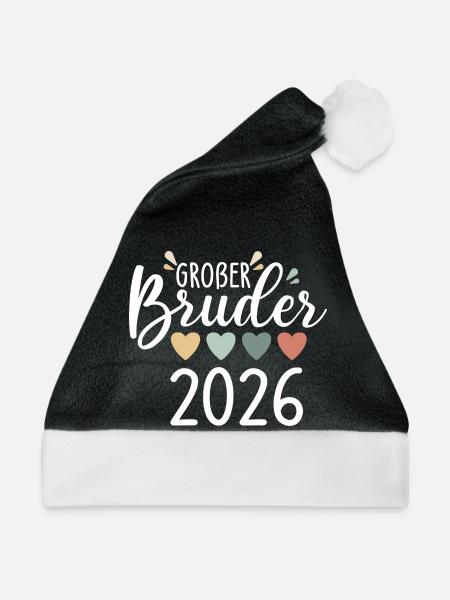 Großer Bruder 2026 Herzen - Weihnachtsmütze - Schwarz/Weiß