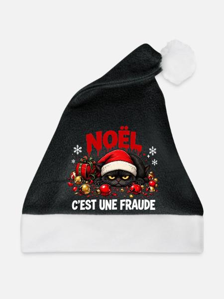 Blasé Weihnachtskatze und festliche Dekoration - Weihnachtsmütze - Schwarz/Weiß - Vorne