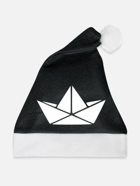 Maritimes Papierschiff Origami Boot Geschenk - Weihnachtsmütze - Schwarz/Weiß