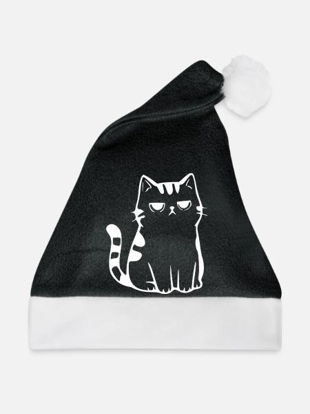 Katze weiß schlicht minimalistisch Geschenk Katzen - Weihnachtsmütze - Schwarz/Weiß - Vorne
