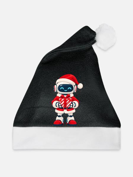 Weihnachtsroboter mit Geschenk - Weihnachtsmütze - Schwarz/Weiß - Vorne