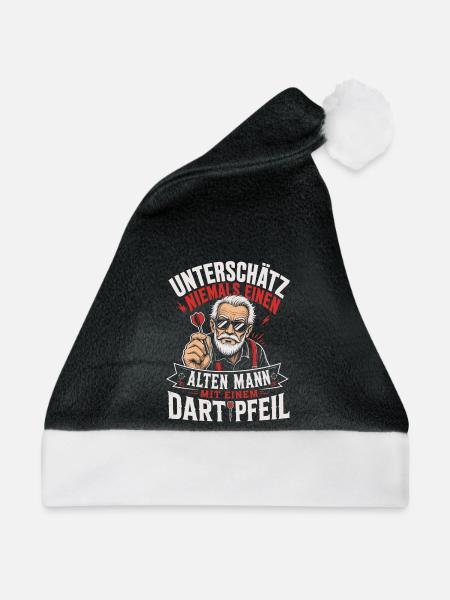 Alter Mann mit Dartpfeil - Weihnachtsmütze - Schwarz/Weiß - Vorne