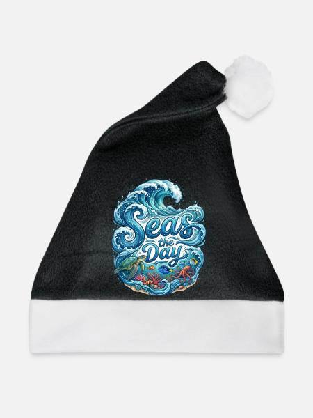 Sea the Day – Meereswellen und Meerestiere Design - Weihnachtsmütze - Schwarz/Weiß - Vorne