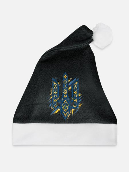 Ukraine Tryzub Vintage Stickmuster Vyshyvanka - Weihnachtsmütze - Schwarz/Weiß - Vorne