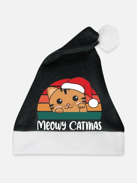 merry catmas lustige Katze Weihnachts Wortspiel - Weihnachtsmütze - Schwarz/Weiß - Vorne