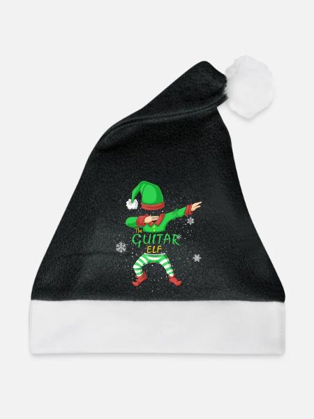Gitarrenelfen-Familie passendes Weihnachtsshirt - Weihnachtsmütze - Schwarz/Weiß - Vorne