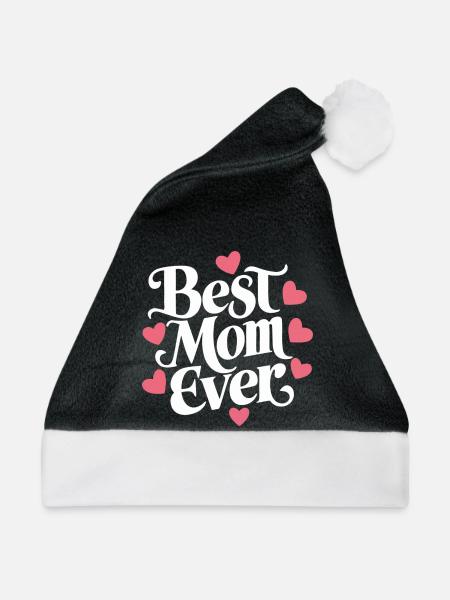 Best Mom Ever Hearts Pink Cute Design - Weihnachtsmütze - Schwarz/Weiß - Vorne
