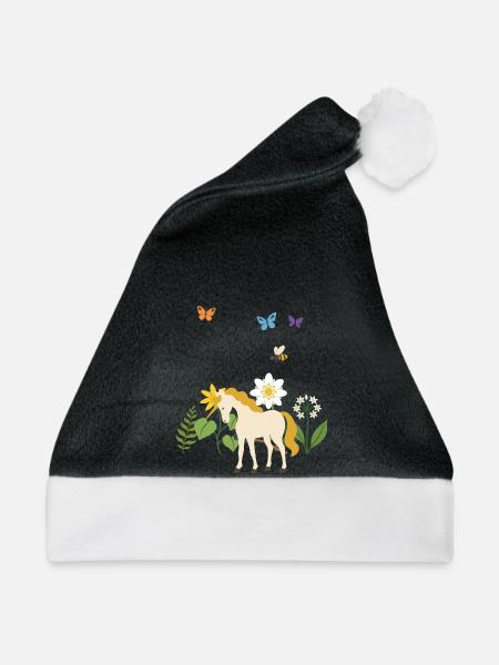 Einhorn Blumen Kinder märchenhaft Bärlauch - Weihnachtsmütze - Schwarz/Weiß - Vorne