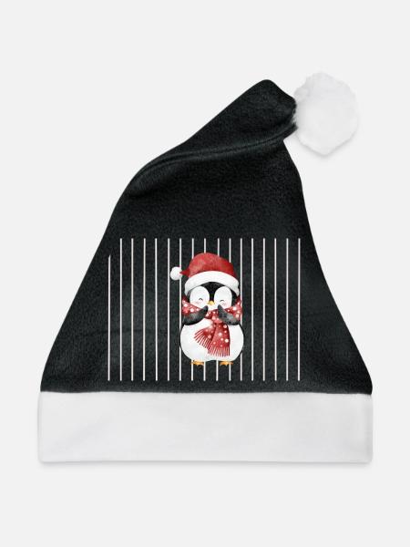 Pinguin mit Santa-Hut und Schal - Weihnachtsmütze - Schwarz/Weiß