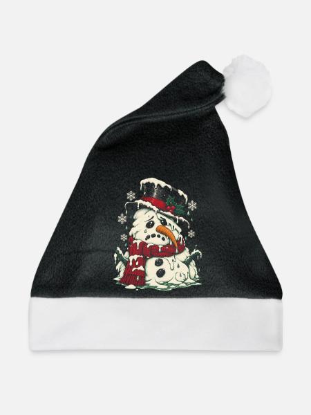 Schmelzender Schneemann im Winterschal - Weihnachtsmütze - Schwarz/Weiß