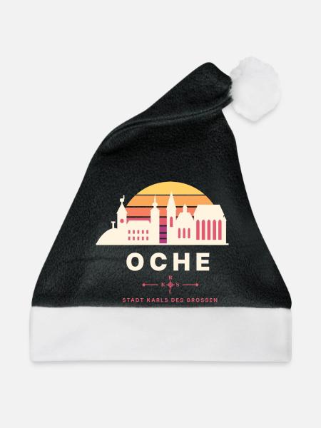 Oche Retro Sunset Skyline Stadt Karls des Großen - Weihnachtsmütze - Schwarz/Weiß - Vorne