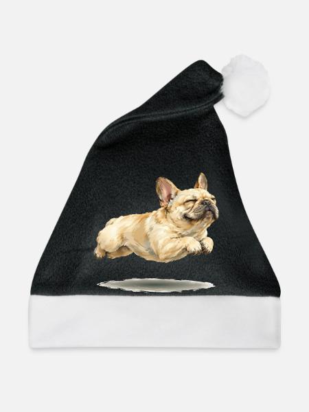 Schwebende Französische Bulldogge Im Schlaf - Weihnachtsmütze - Schwarz/Weiß - Vorne