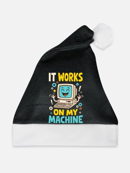 Programmiererhumor – It Works on My Machine - Weihnachtsmütze - Schwarz/Weiß - Vorne