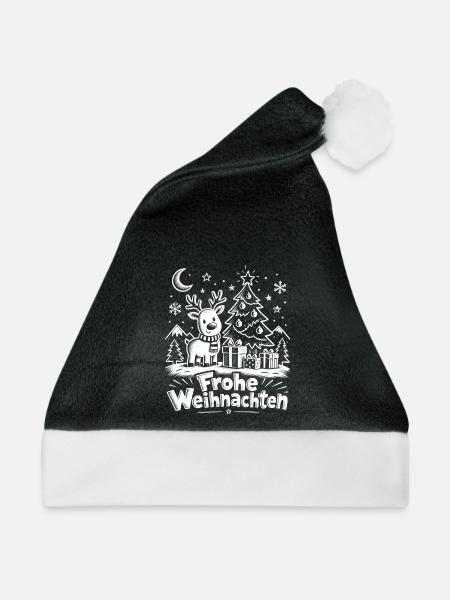 Frohe Weihnachten Rentier Baum Motiv - Weihnachtsmütze - Schwarz/Weiß