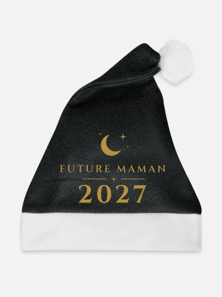 Werdende Mutter 2027 – Ankündigung der Golden Moon-Schwangerschaft - Weihnachtsmütze - Schwarz/Weiß - Vorne