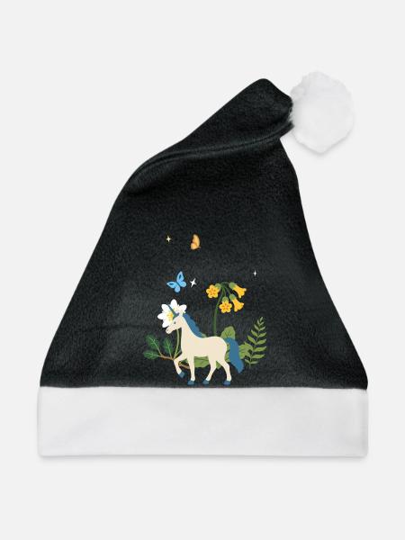 Einhorn Blumen Kinder Fantasieillustration - Weihnachtsmütze - Schwarz/Weiß