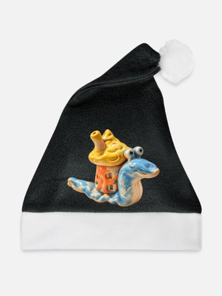 Fröhliche Schnecke mit buntem Haus - Weihnachtsmütze - Schwarz/Weiß - Vorne