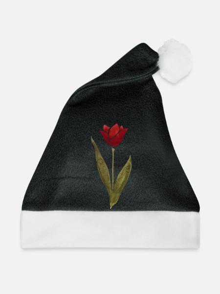 Karmesinrote Aquarellrose - Weihnachtsmütze - Schwarz/Weiß
