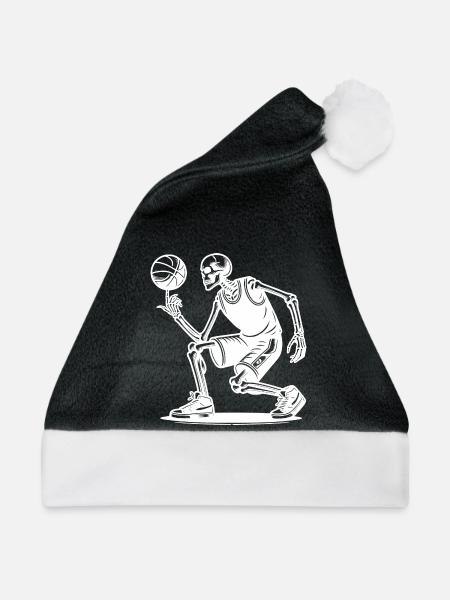 Basketball Skelett Halloween Grab Spieler Team - Weihnachtsmütze - Schwarz/Weiß - Vorne