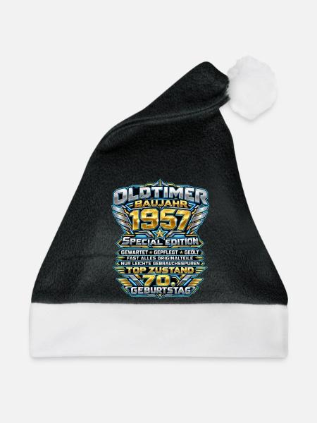 Oldtimer 1957 zum 70. Geburtstag - Weihnachtsmütze - Schwarz/Weiß - Vorne