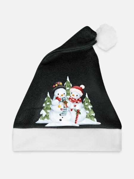 Schneemann-Duo-Geschenkszene - Weihnachtsmütze - Schwarz/Weiß