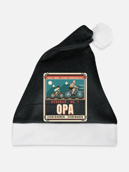 Rennrad Opa – Windschatten Radfahrer Opa Fahrrad - Weihnachtsmütze - Schwarz/Weiß