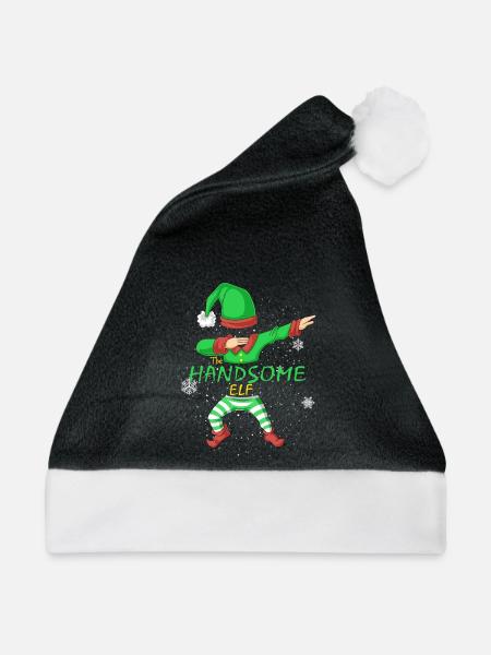 Gutaussehender Elf passendes Weihnachtsfamilienhemd - Weihnachtsmütze - Schwarz/Weiß - Vorne