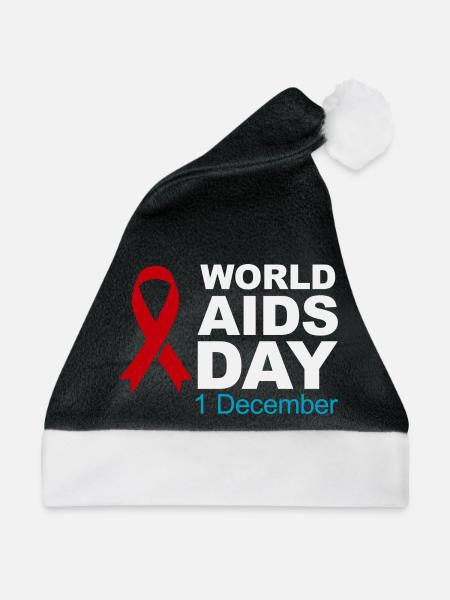 Rotes Band-Emblem zum Welt-AIDS-Tag - Weihnachtsmütze - Schwarz/Weiß - Vorne
