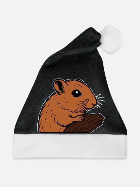 Rennmaus mit Futter Nagetier - Weihnachtsmütze - Schwarz/Weiß