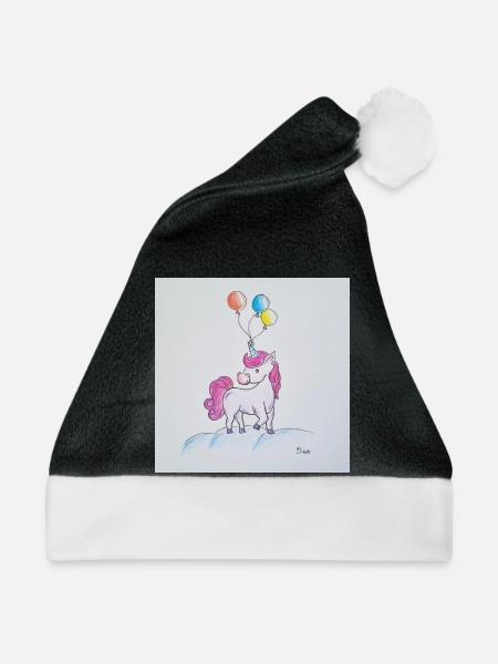 Pastell-Einhorn mit Ballons - Weihnachtsmütze - Schwarz/Weiß
