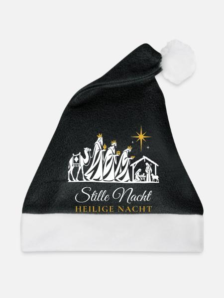 Weihnachtspullover christlich Krippe Stille Nacht - Weihnachtsmütze - Schwarz/Weiß