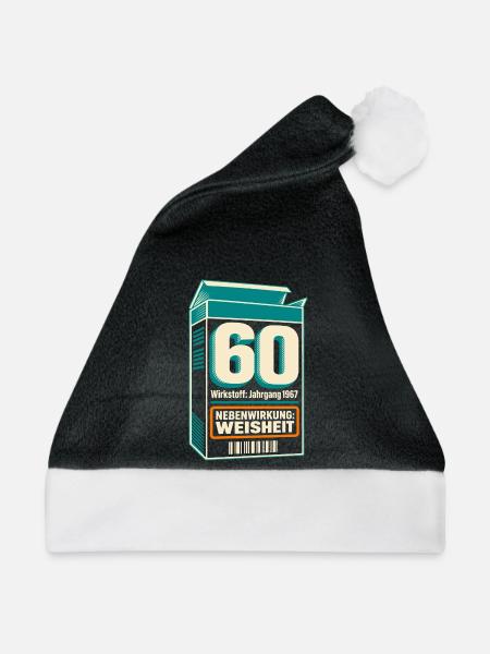 60 Jahrgang 1967 Beipackzettel - Weihnachtsmütze - Schwarz/Weiß