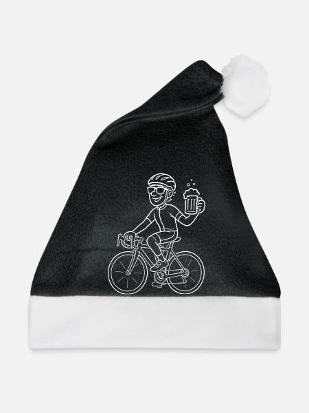 Fahrrad Bier Radler Gemütlich Bierkrug Line Art - Weihnachtsmütze - Schwarz/Weiß - Vorne
