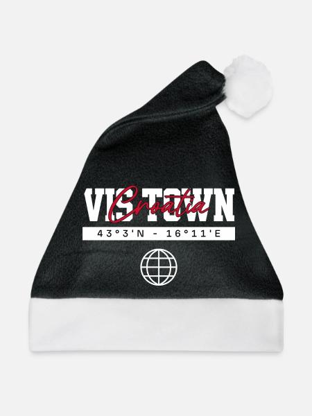 Vis Kroatien Koordinaten Reise Souvenir - Weihnachtsmütze - Schwarz/Weiß - Vorne