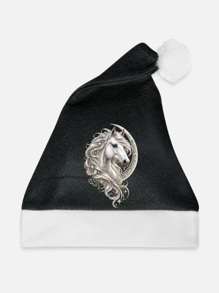 Himmlisches Weißpferd – Halbmond und Stern - Weihnachtsmütze - Schwarz/Weiß