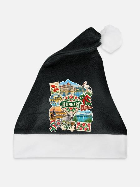 Ungarn Reisesticker - Weihnachtsmütze - Schwarz/Weiß