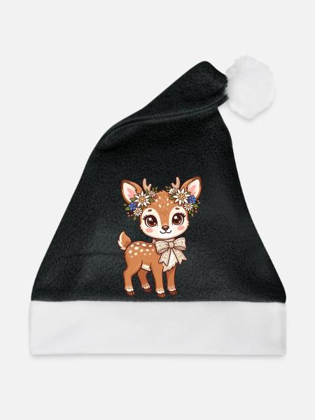 Blumenkranz Reh - Weihnachtsmütze - Schwarz/Weiß
