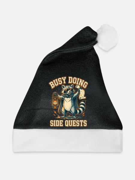 Beschäftigt mit Nebenquests, Waschbär - Weihnachtsmütze - Schwarz/Weiß