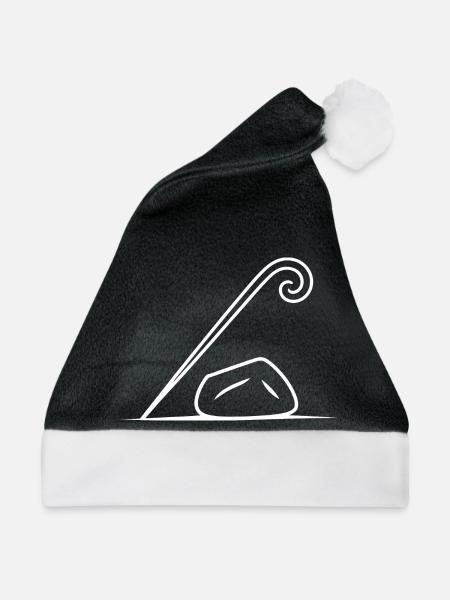 Steingebundener Spazierstock - Weihnachtsmütze - Schwarz/Weiß